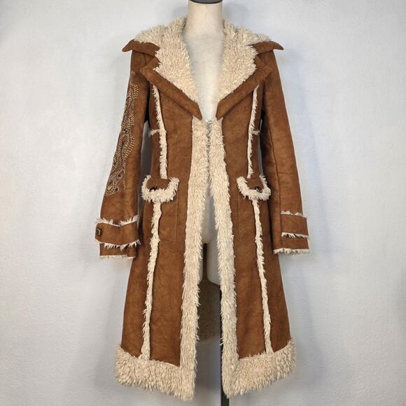 Y2K 90s Wilson’s Penny Lane Afghan Coat Beaded Sleeve Design Boho Fairycore - Picture 3 of 8